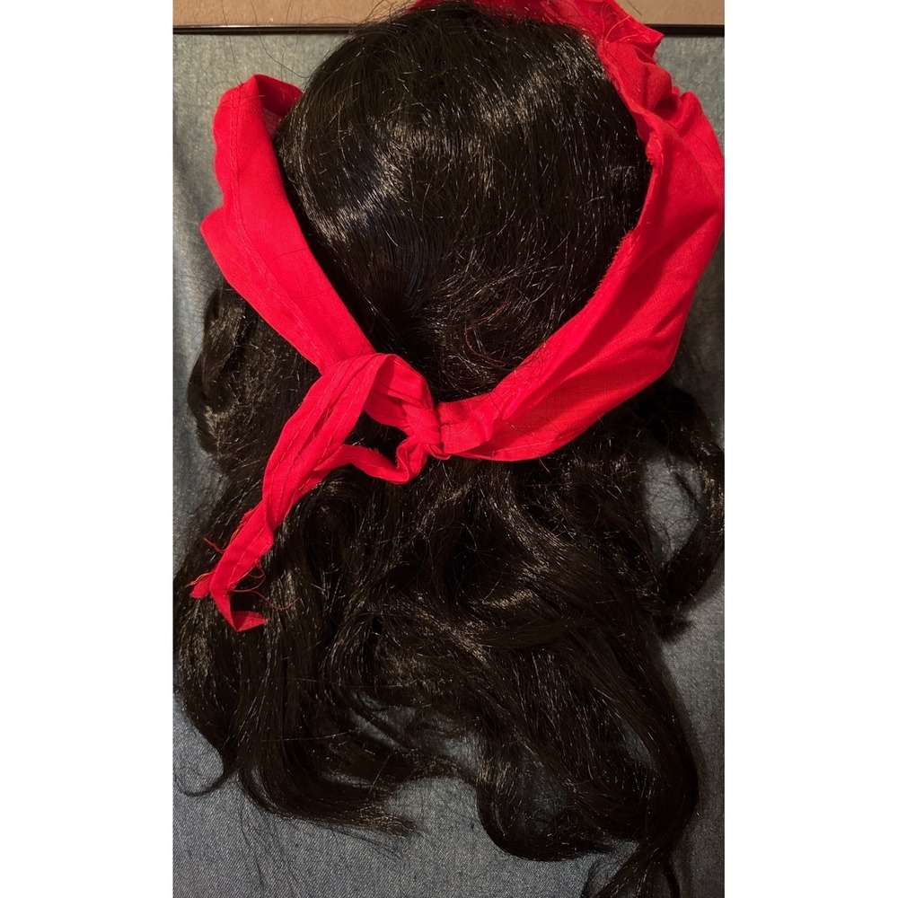 Pirate Wig Wavy Black Hair Beaded Bandana Cosplay Adult Halloween Costume NWOT - Picture 7 of 10